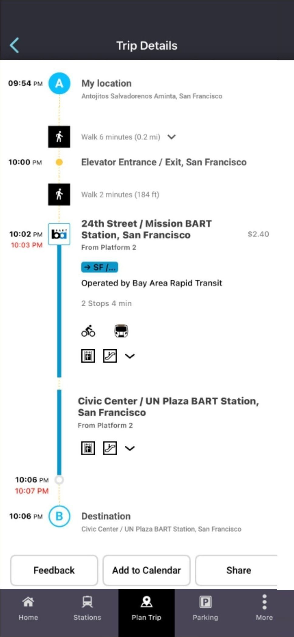 BART app — elevator and escalator icons added, collapsed