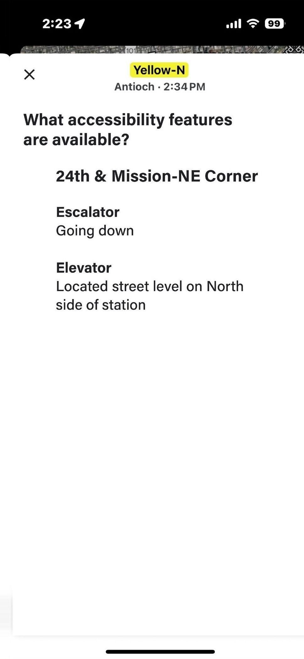 Current Google Maps — no elevator or escalator status shown